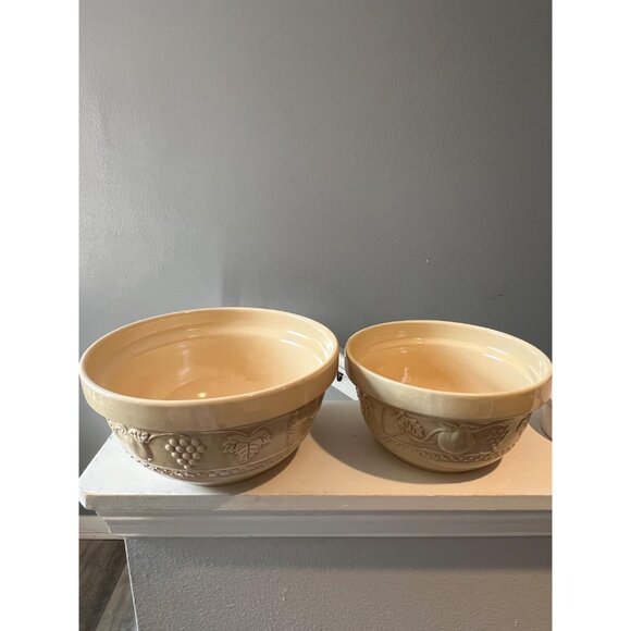 VINTAGE Stoneware Mixing Bowls Set of 2 (10" & 8") | Embossed Fruit Grapes Pear - Picture 4 of 8